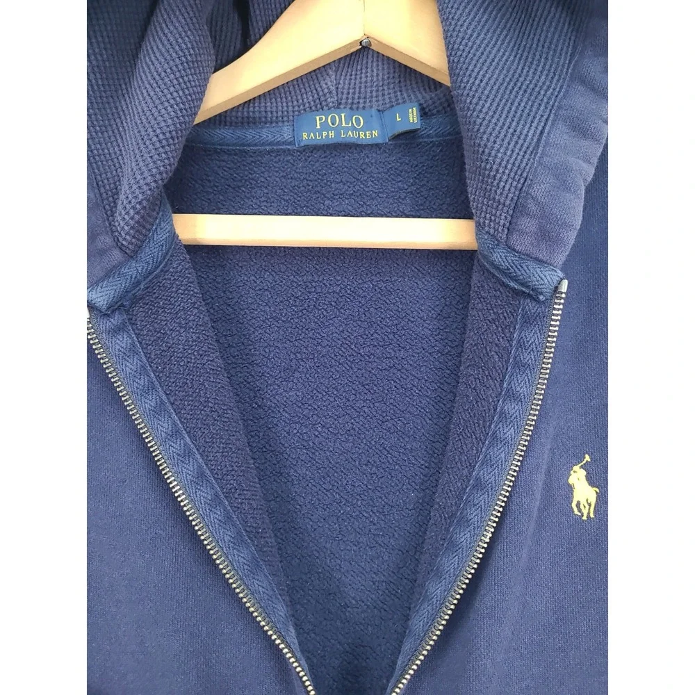 Polo Ralph Lauren Mens Sz Lg Heavy Weight Blue Full Zip Hoodie Yellow Pony Logo